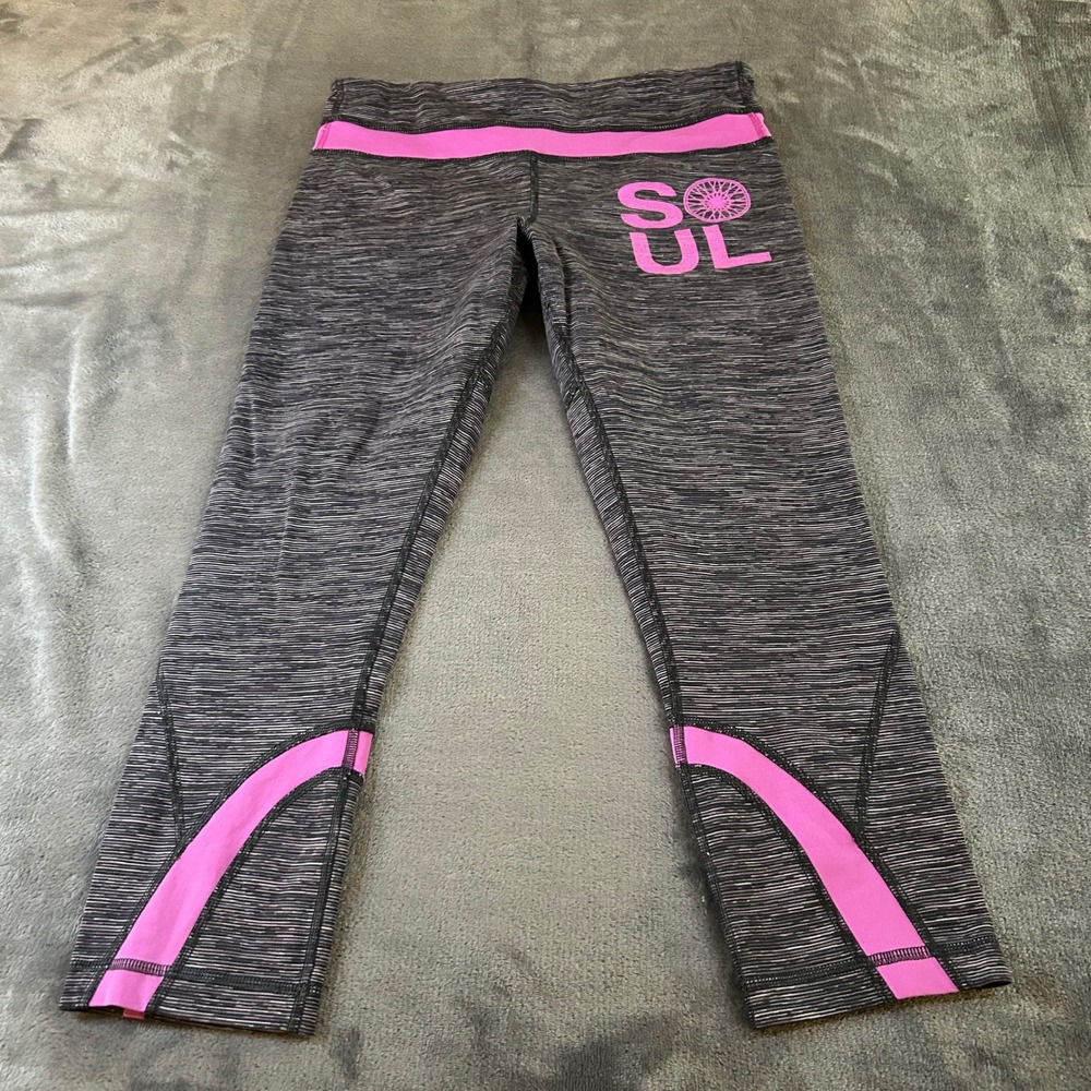 Lululemon SoulCycle Leggings Cropped Activewear Pink Gray Womens 8 29x22"